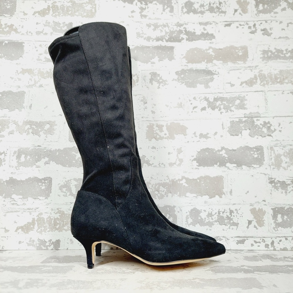 NEW Nordstrom Rack Pailley Black Faux Suede Pointed Toe Kitten Heel Boots M730 - Picture 4 of 12